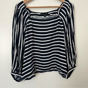 NWOT Banana Republic Navy/White Stripe Blouse 3/4 Lgth Balloon Sleeve Button